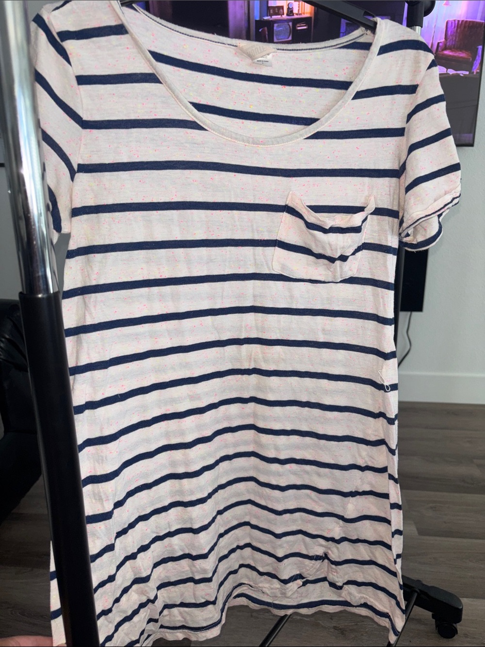 Route 66 Pink Speckled White/Navy Striped Mini Dress cute casual fit or cover up